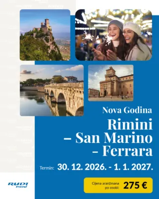 🥂 NOVA GODINA U TALIJANSKOM STILU! 🇮🇹✨

Zašto novu godinu dočekati kod kuće kad je možeš započeti uz talijanski šarm, prekrasne gradove i odličnu atmosferu? 🎉

🧳 Rimini – San Marino – Ferrara

Tri posebne destinacije, puno lijepih trenutaka i još više uspomena za početak nove godine! ❤️

✨ Spakiraj dobro raspoloženje, povedi omiljeno društvo i kreni s nama u novu avanturu!

👉 https://f.mtr.cool/113bewm5co

RUDI Travel